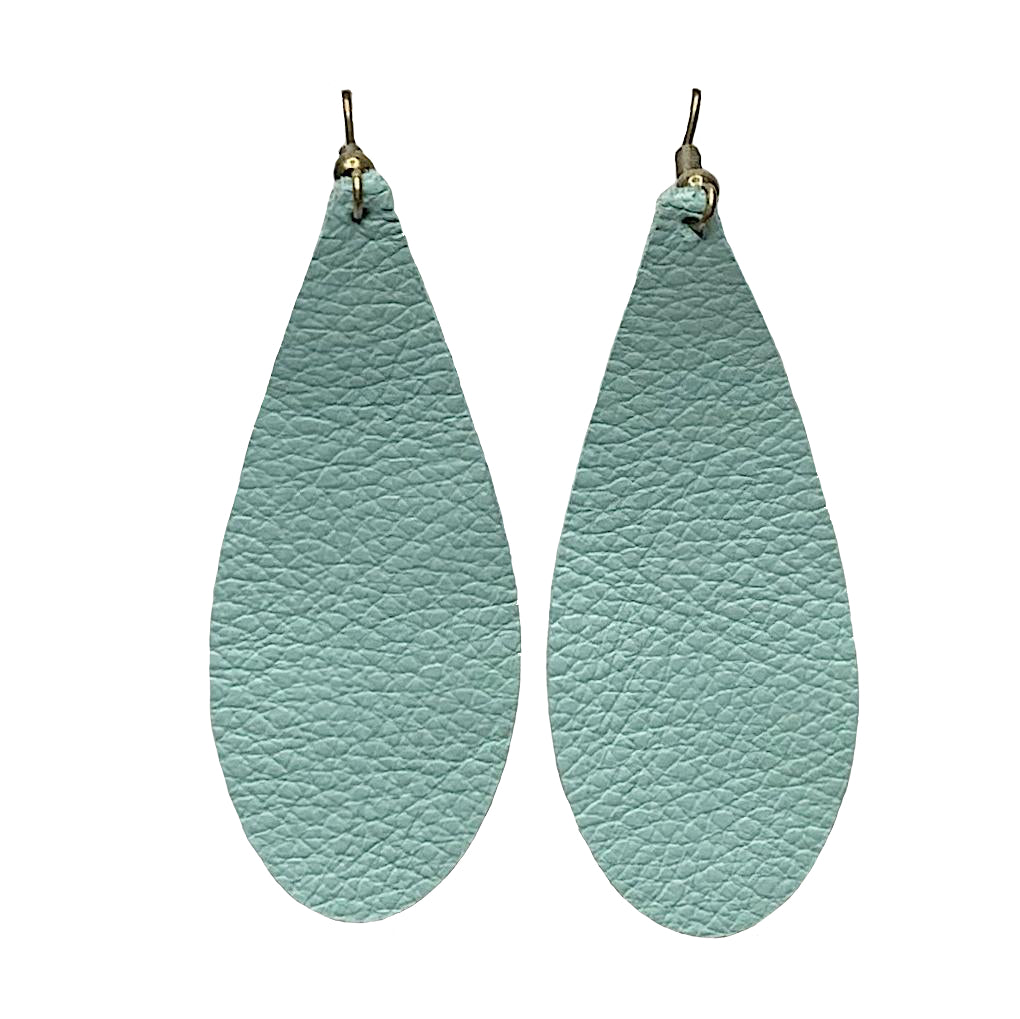 Leather Teal Tear Drop Earrings