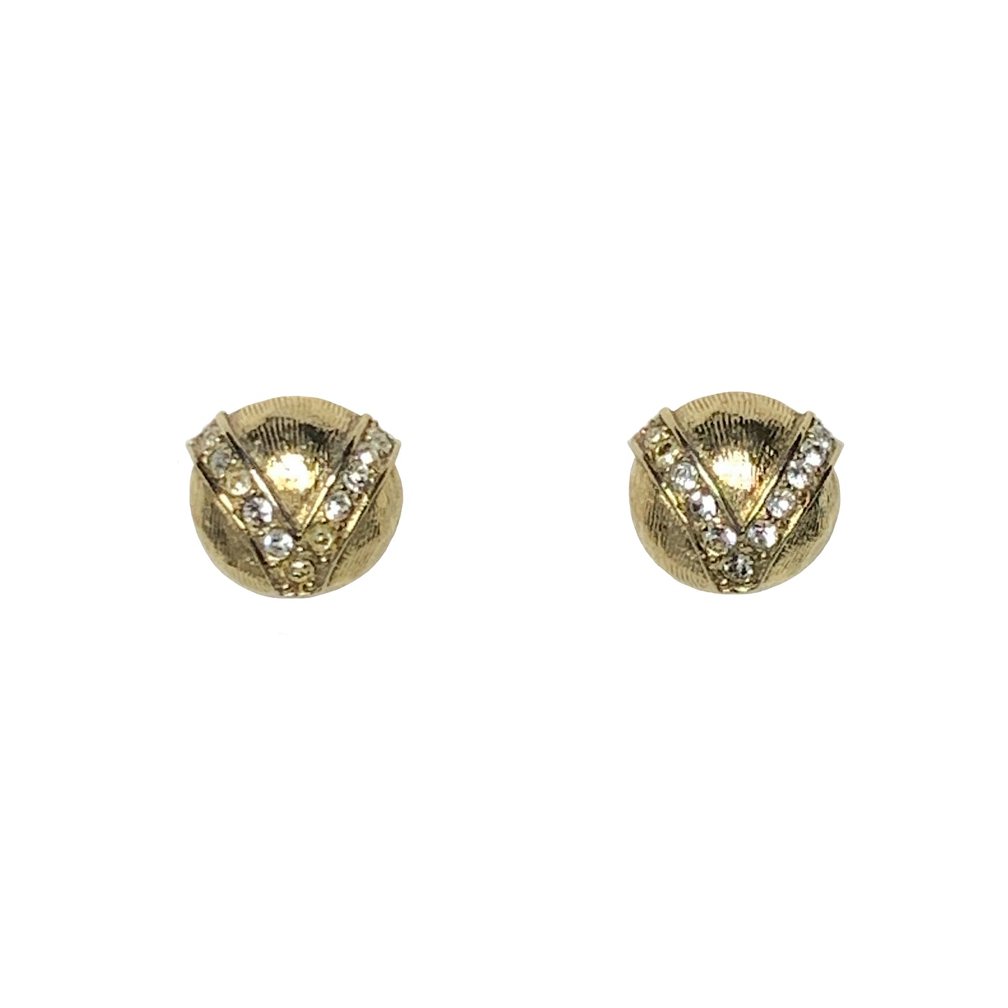 Gold Button Crystal Earrings