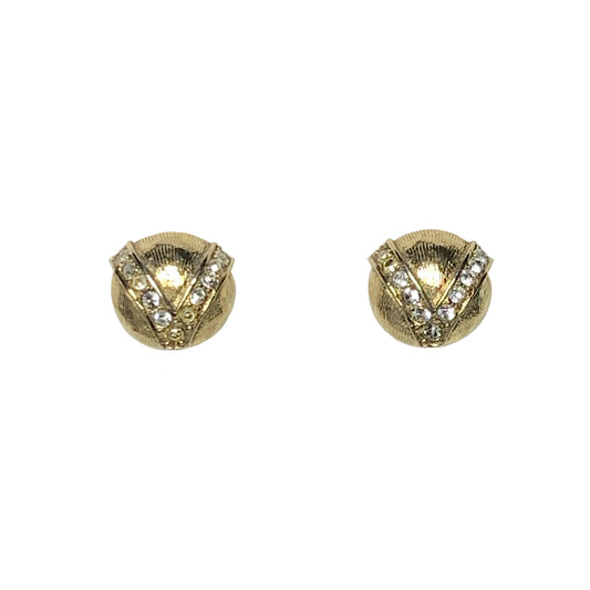 Gold Button Crystal Earrings