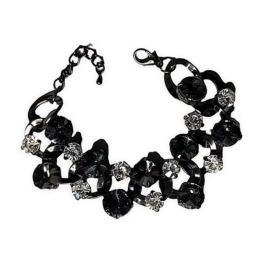 Large Black & Clear Rhinestone Bracelet