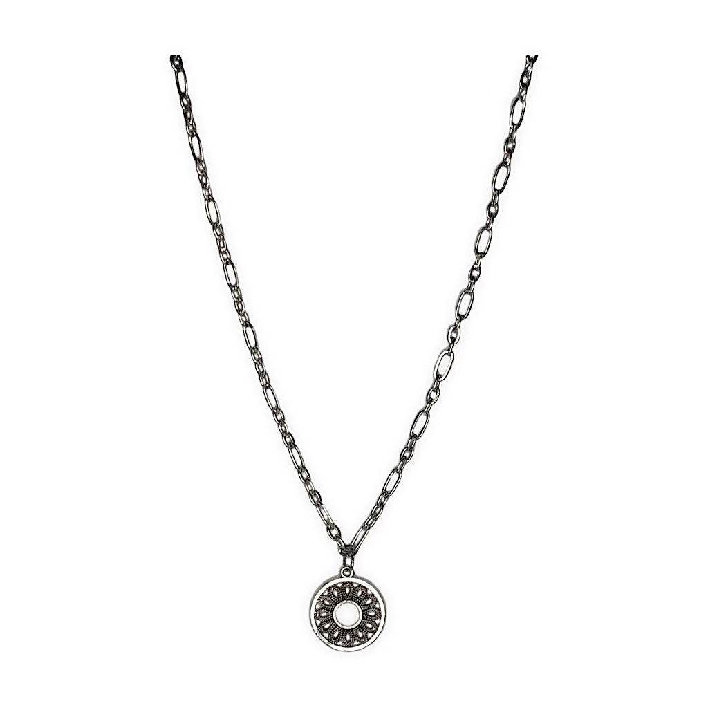 Floral Filigree Circular Pendant Necklace