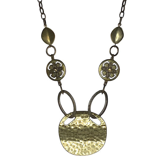 Antique Gold Hammered Disc Necklace