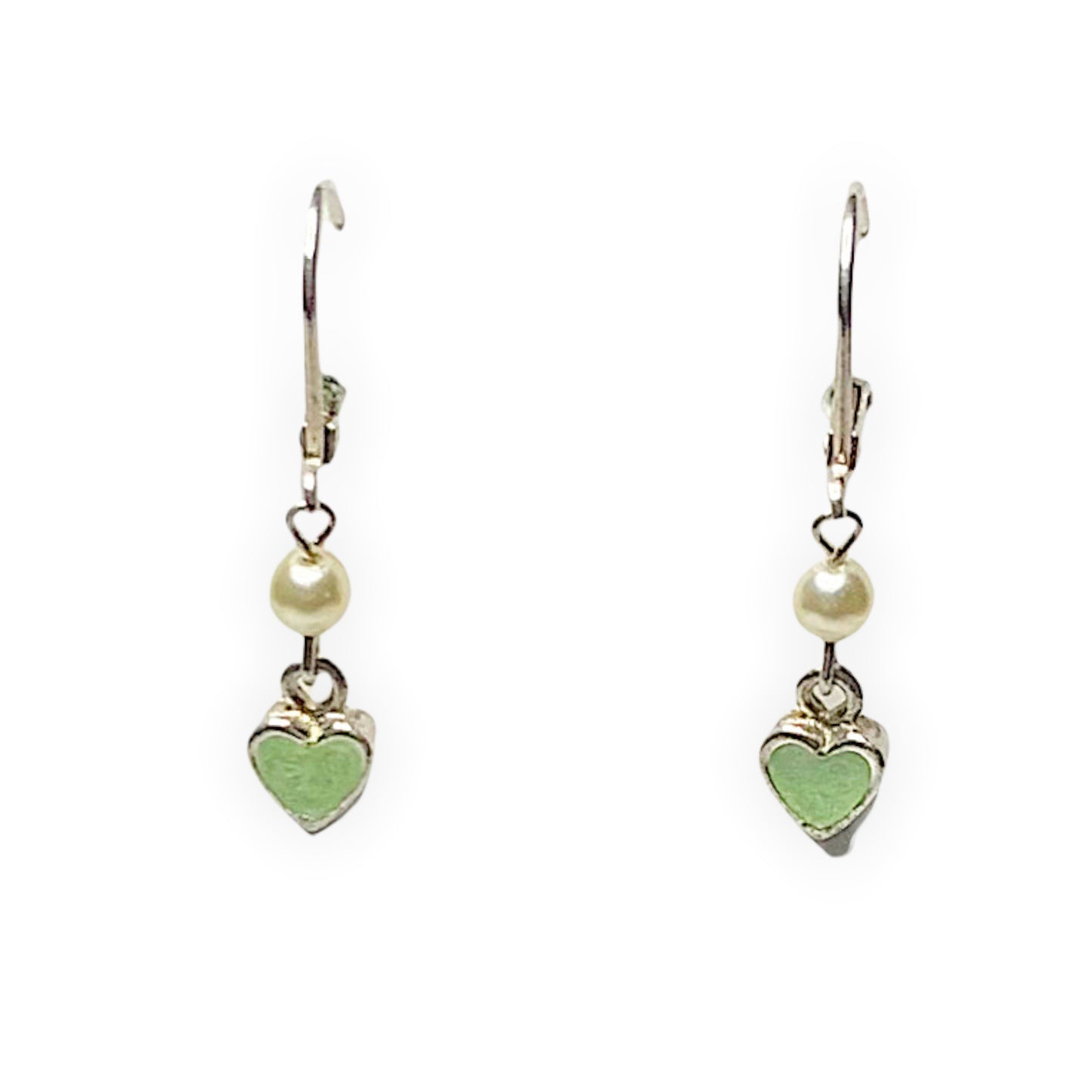 Green Heart & Pearl Earrings