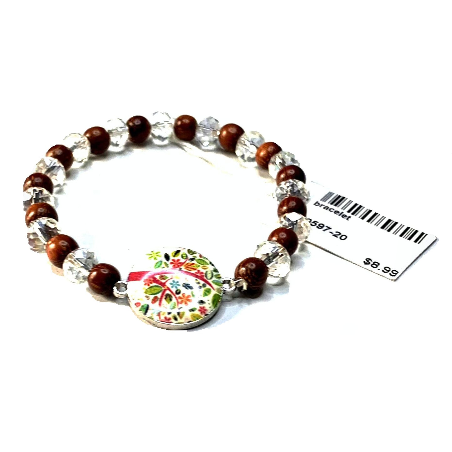 Wood & Clear Bead Stretch Bracelet